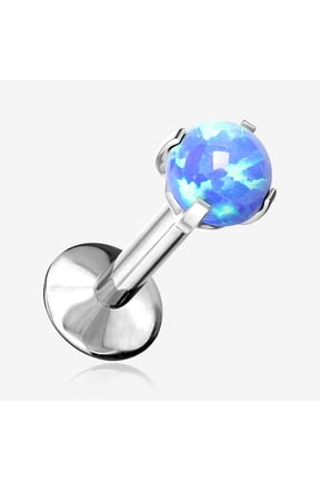 Implant Grade Titanium Internally Threaded Fire Opal Sparkle Prong Set Labret