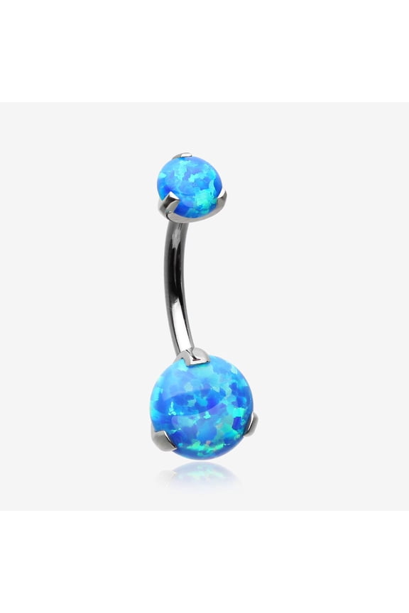 Implant Grade Titanium Internally Threaded Opal Prong Belly Button Ring