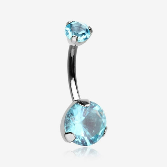 Implant Grade Titanium Internally Threaded Prong Set Belly Button Ring-Aqua