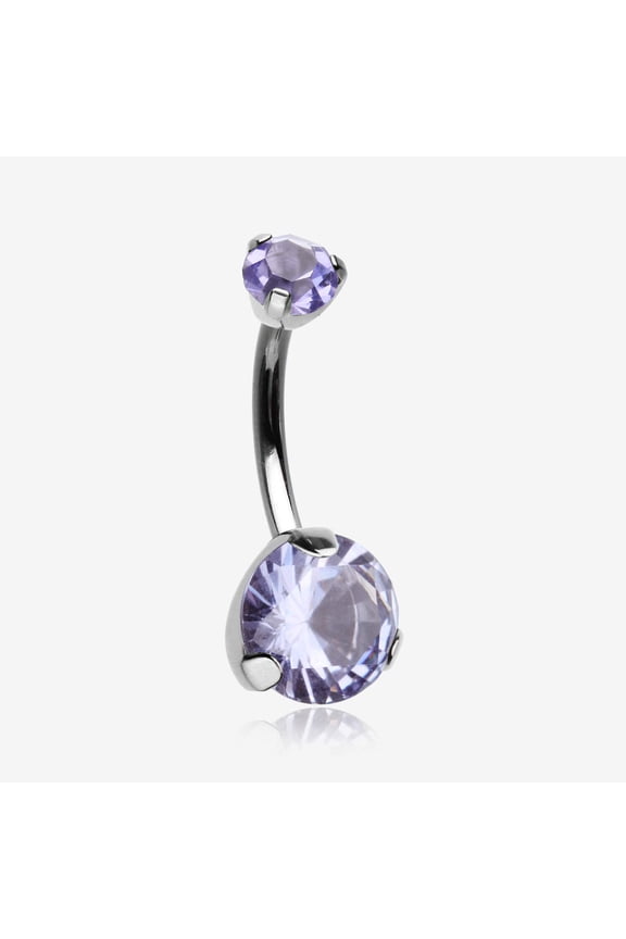 Implant Grade Titanium Internally Threaded Prong Set Belly Button Ring-Tanzanite