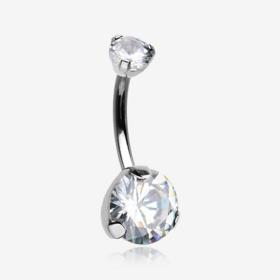 Implant Grade Titanium Internally Threaded Prong Set Belly Button Ring