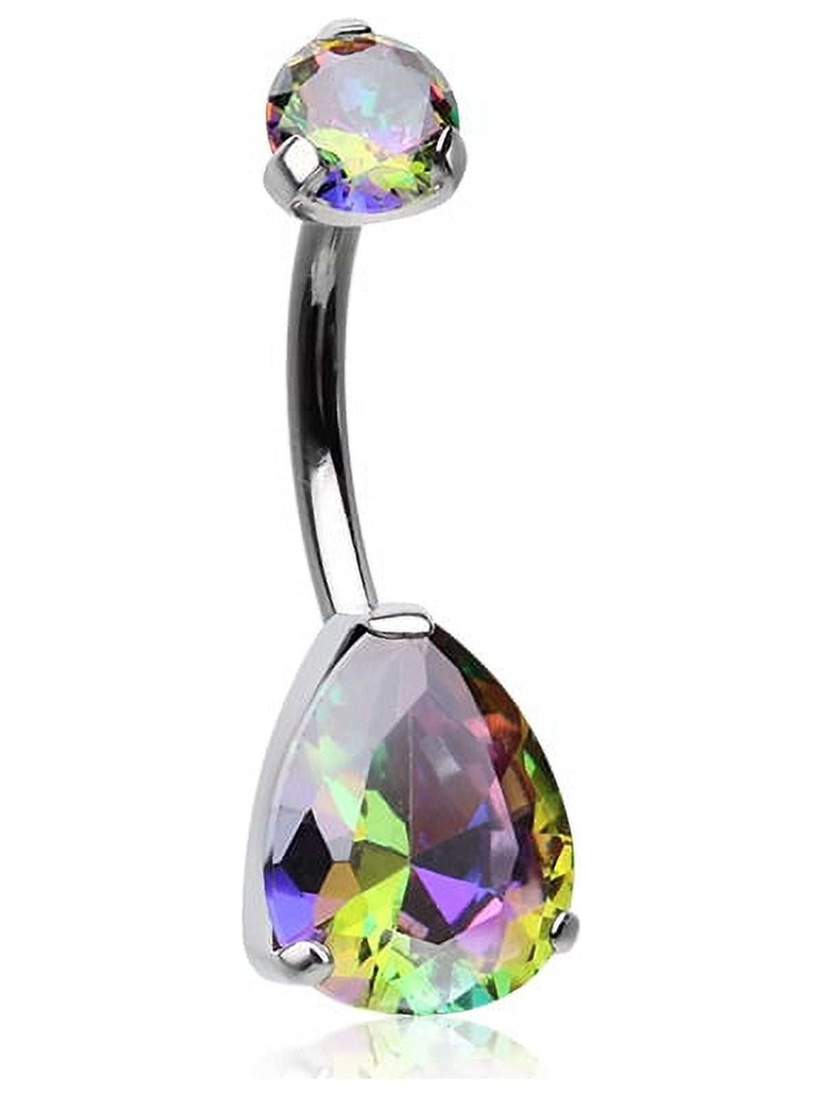 Implant Grade Titanium Internally Threaded Pear Tear Drop Vitrail Medium CZ Belly Ring Implant Grade Titanium Internally Threaded Pear Tear Drop Vitrail Medium CZ Belly Ring