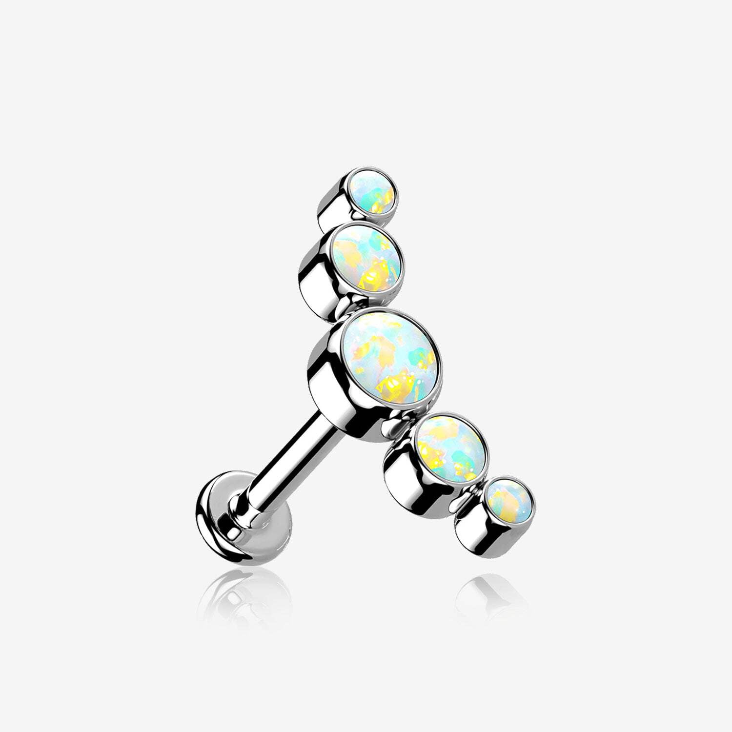 Implant Grade Titanium Journey Fire Opal Curve Top Internally Threaded Flat Back Stud Labret