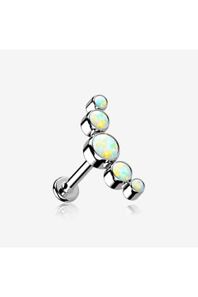 Implant Grade Titanium Journey Fire Opal Curve Top Internally Threaded Flat Back Stud Labret
