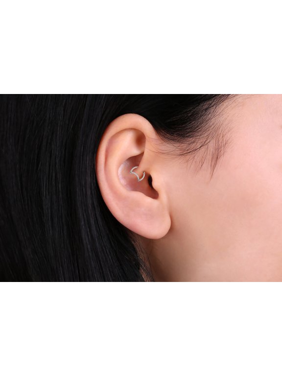 Implant Grade Titanium Moon Daith Clicker, Segment Ring with White CZ Gems, Conch Ring Helix Hoop/Hinged Clicker, Ear Piercing