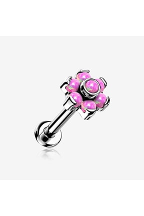 Implant Grade Titanium OneFit Threadless Brilliant Fire Opal Flower Top Flat Back Stud Labret