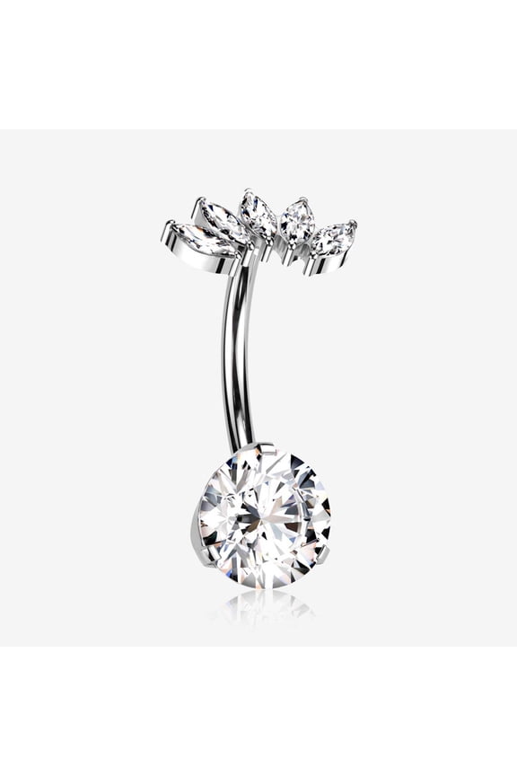 Implant Grade Titanium OneFit Threadless Marquise Curve Top Belly Button Ring-Clear Gem