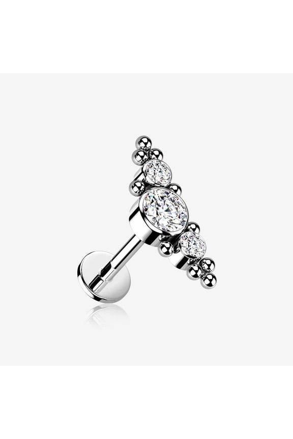 Implant Grade Titanium OneFit Threadless Sparkle Arc Bali Beads Flat Back Stud Labret