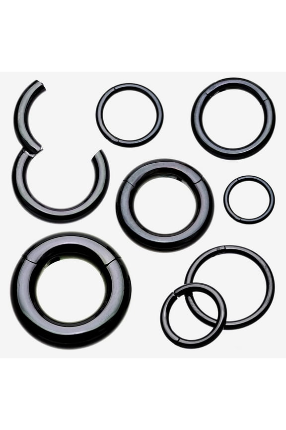 Implant Grade Titanium PVD Blackline Basic Seamless Hinged Clicker Hoop Ring-Black