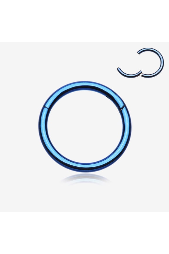 Implant Grade Titanium PVD Colorline Basic Seamless Hinged Clicker Hoop Ring-Blue