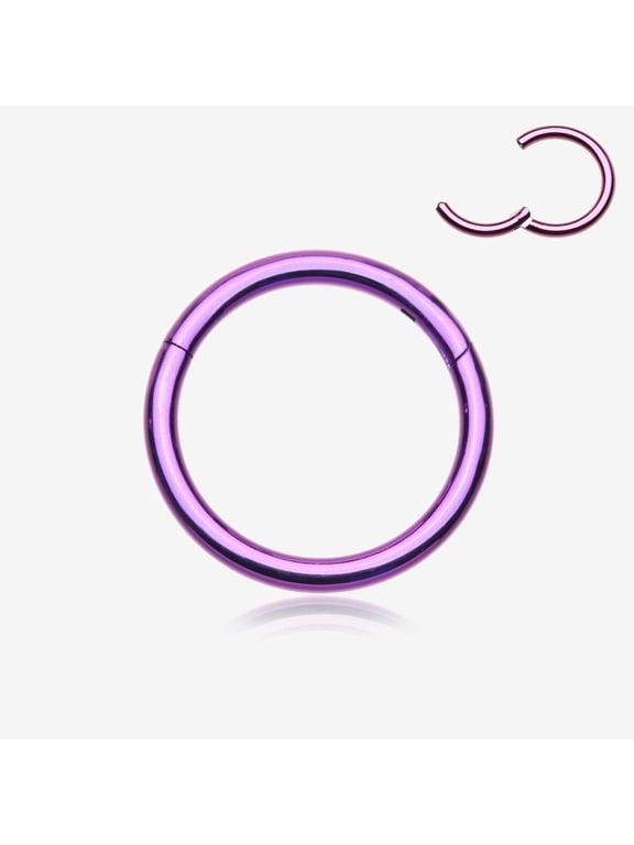 Implant Grade Titanium PVD Colorline Basic Seamless Hinged Clicker Hoop Ring-Purple