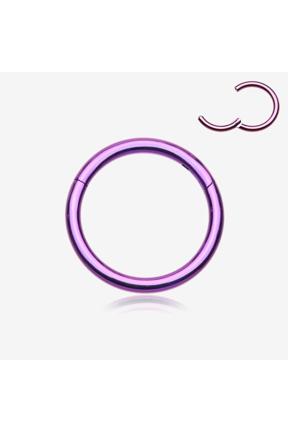 Implant Grade Titanium PVD Colorline Basic Seamless Hinged Clicker Hoop Ring-Purple