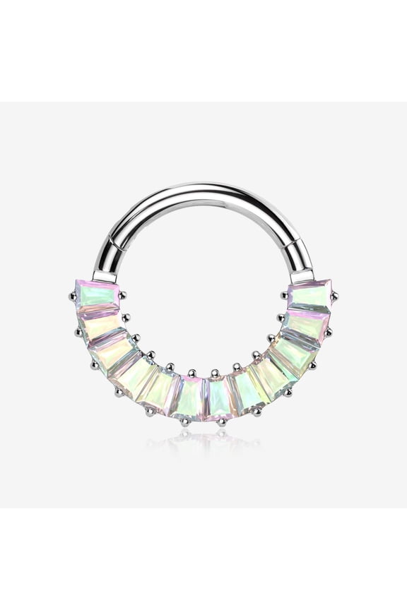 Implant Grade Titanium Pave Baguette Sparkle Clicker Hoop Ring