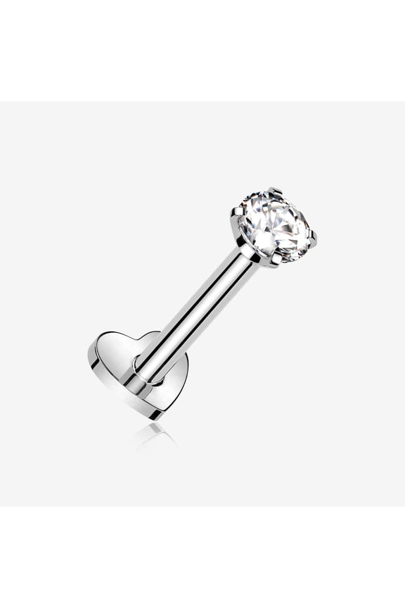 Implant Grade Titanium Prong Gem Sparkle Internally Threaded Heart Back Labret