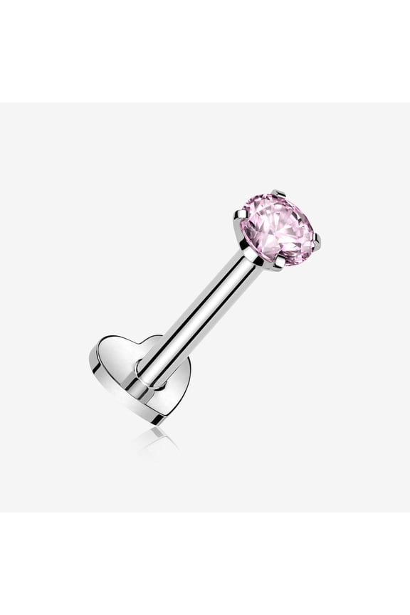Implant Grade Titanium Prong Gem Sparkle Internally Threaded Heart Back Labret