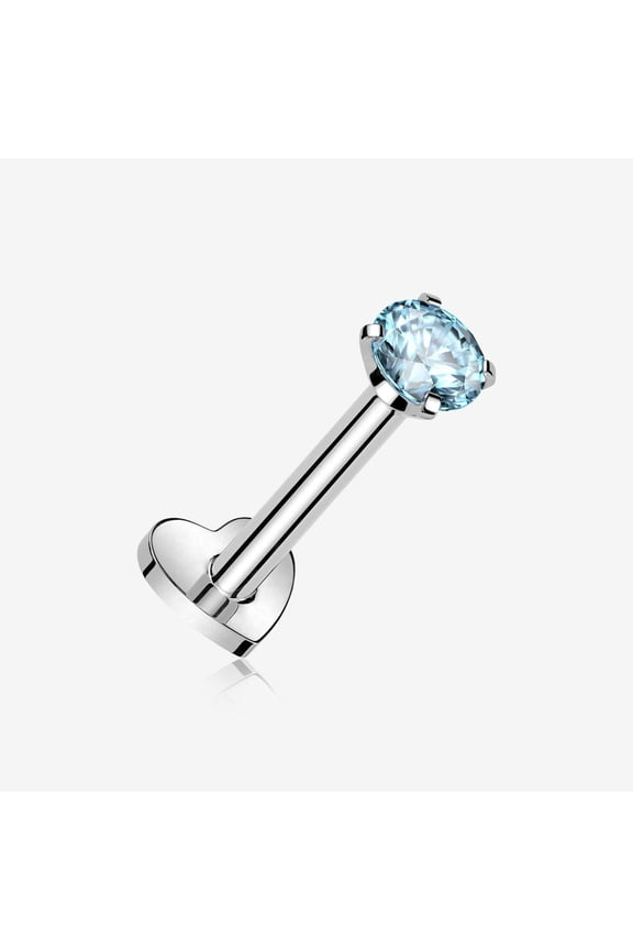 Implant Grade Titanium Prong Gem Sparkle Internally Threaded Heart Back Labret
