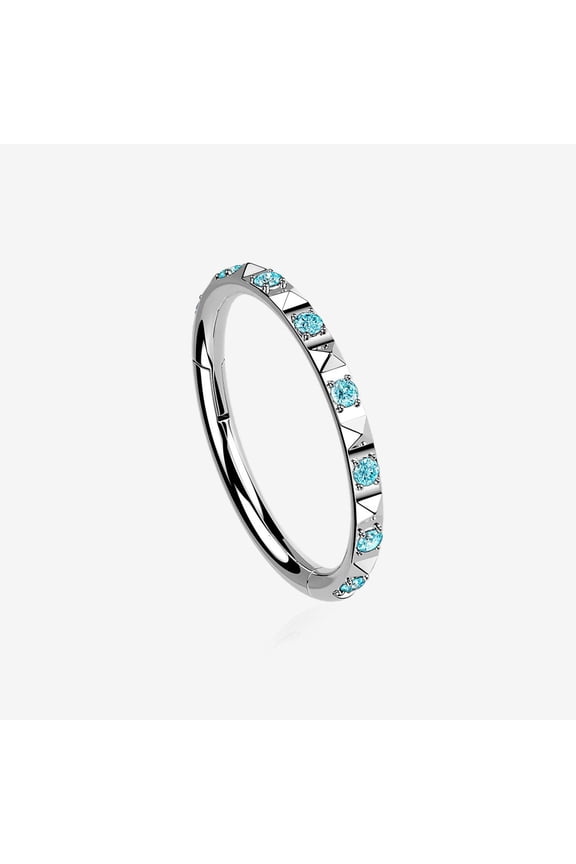 Implant Grade Titanium Pyramid Sparkle Studded Geometric Seamless Clicker Hoop Ring-Aqua