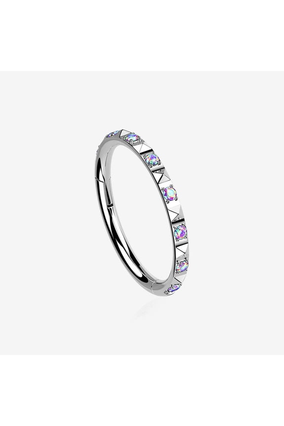 Implant Grade Titanium Pyramid Sparkle Studded Geometric Seamless Clicker Hoop Ring-Aurora Borealis