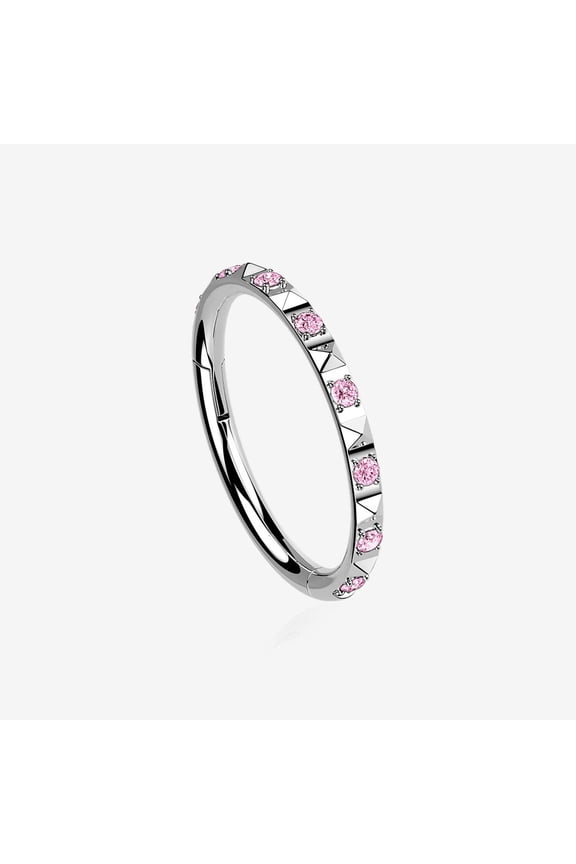 Implant Grade Titanium Pyramid Sparkle Studded Geometric Seamless Clicker Hoop Ring-Pink