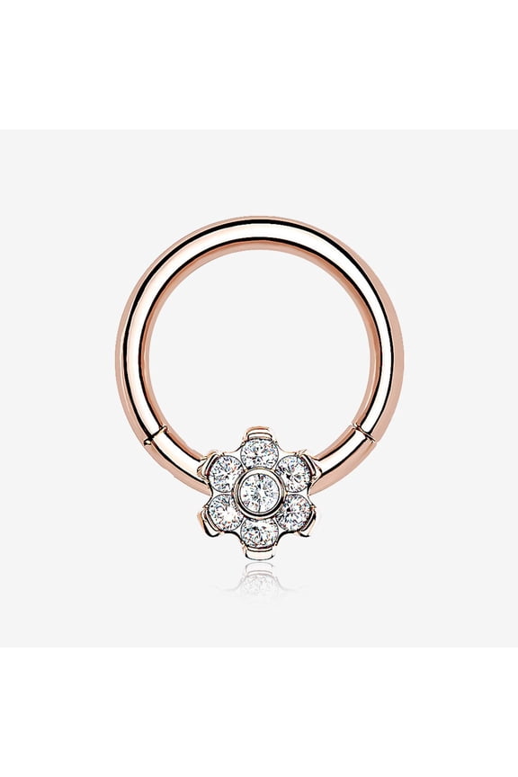Implant Grade Titanium Rose Gold Brilliant Flower Sparkle Clicker Hoop Ring