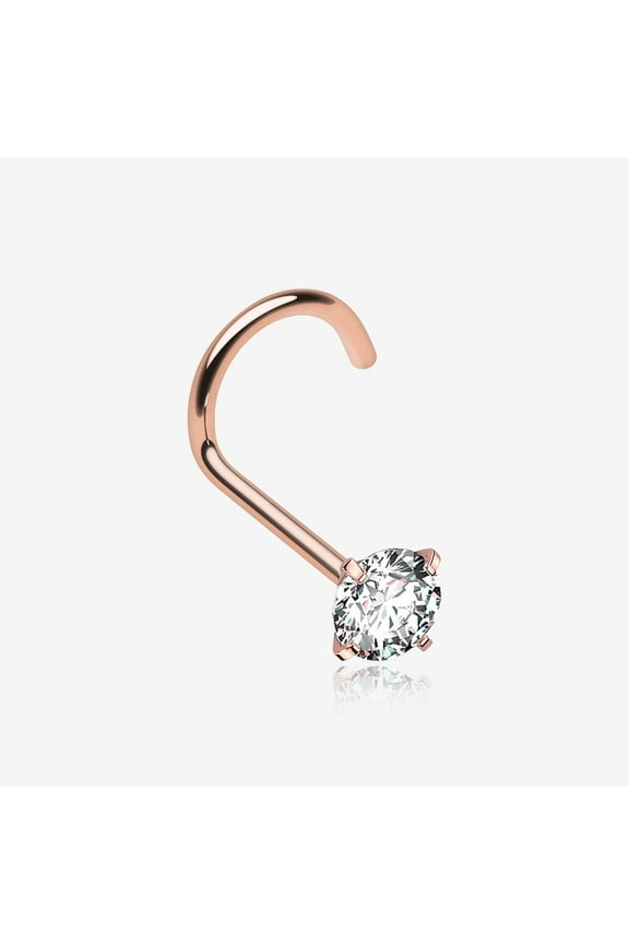 Implant Grade Titanium Rose Gold Gem Sparkle Prong Set Top Nose Screw Ring