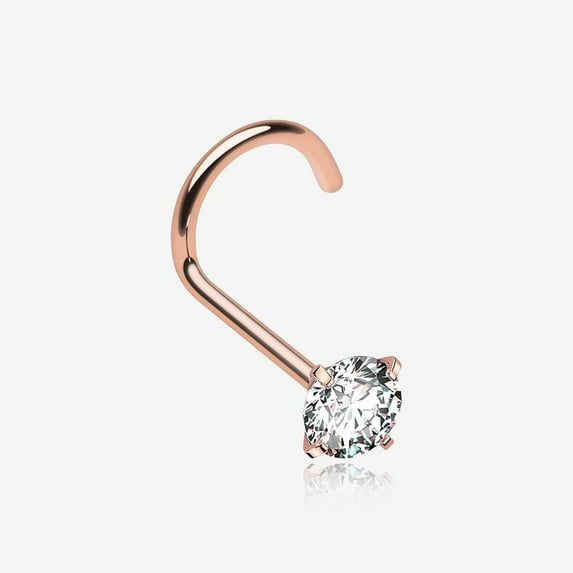 Implant Grade Titanium Rose Gold Gem Sparkle Prong Set Top Nose Screw Ring
