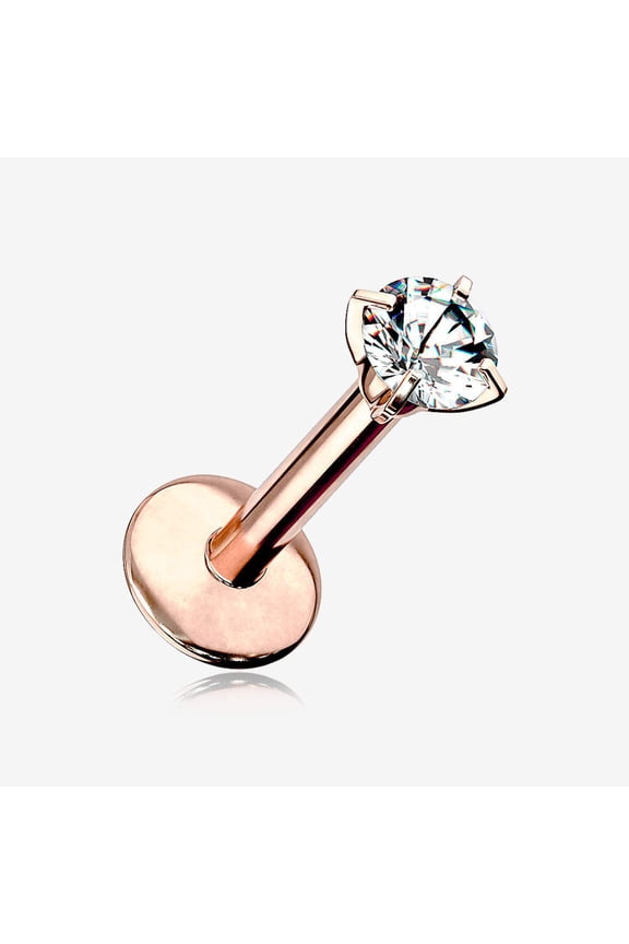 Implant Grade Titanium Rose Gold Internally Threaded Gem Sparkle Prong Set Labret