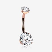 Implant Grade Titanium Rose Gold Internally Threaded Prong Set Belly Button Ring