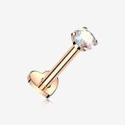 Implant Grade Titanium Rose Gold Prong Gem Sparkle Internally Threaded Heart Back Labret