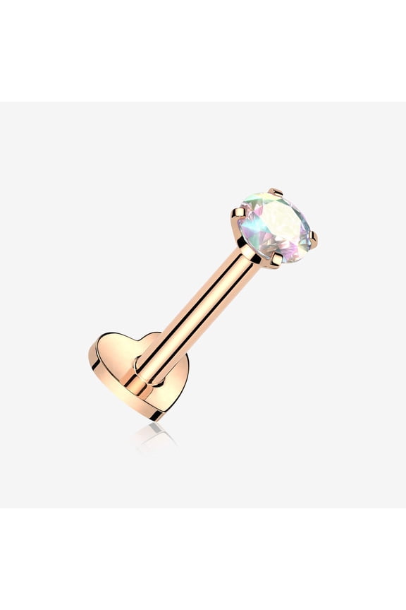 Implant Grade Titanium Rose Gold Prong Gem Sparkle Internally Threaded Heart Back Labret