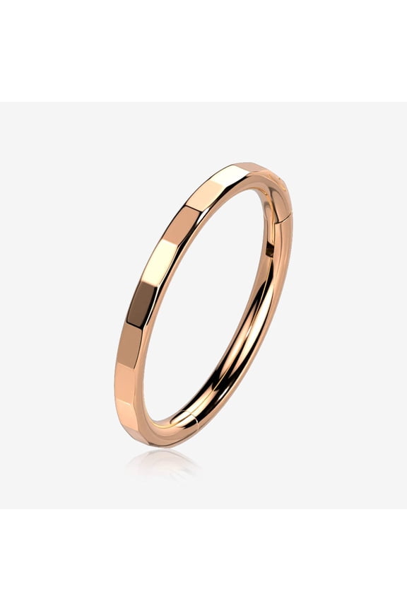 Implant Grade Titanium Rose Gold Rigid Rectangle Faceted Clicker Hoop Ring