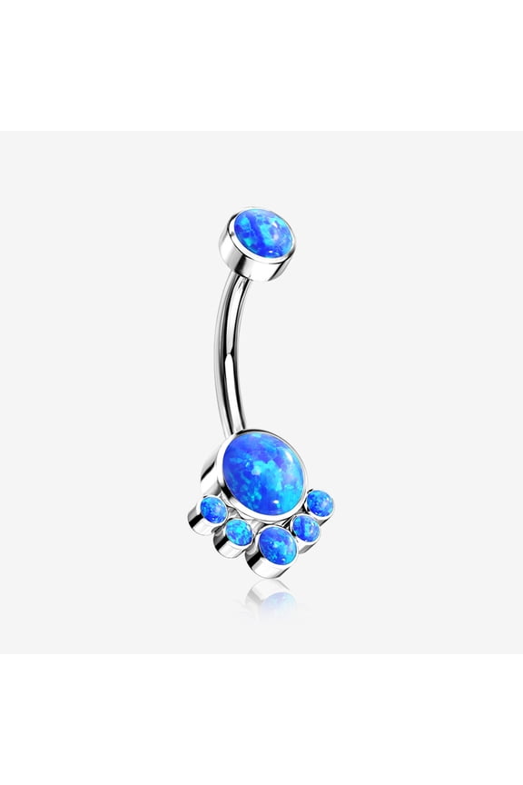 Implant Grade Titanium Royal Bali Fire Opal Internally Threaded Belly Button Ring-Blue Opal