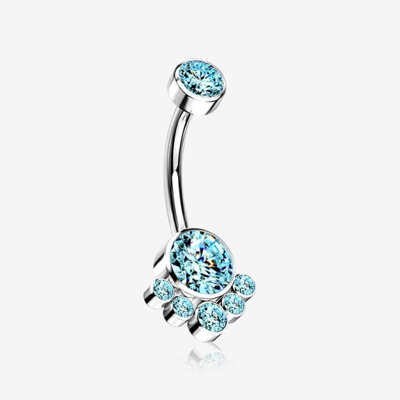 Implant Grade Titanium Royal Bali Sparkle Internally Threaded Belly Button Ring-Aqua