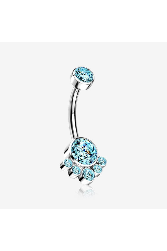 Implant Grade Titanium Royal Bali Sparkle Internally Threaded Belly Button Ring-Aqua