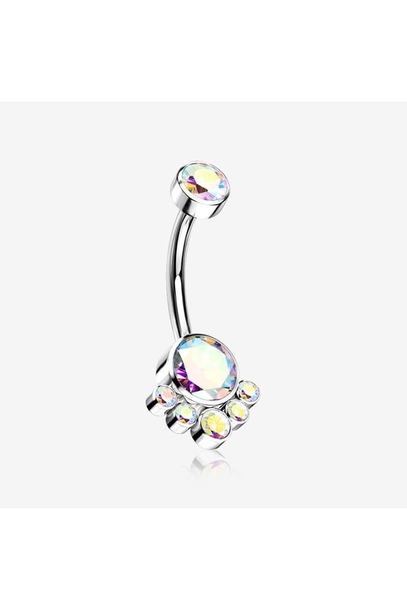 Implant Grade Titanium Royal Bali Sparkle Internally Threaded Belly Button Ring-Aurora Borealis