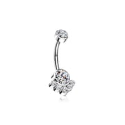 Implant Grade Titanium Royal Bali Sparkle Internally Threaded Belly Button Ring-Clear Gem