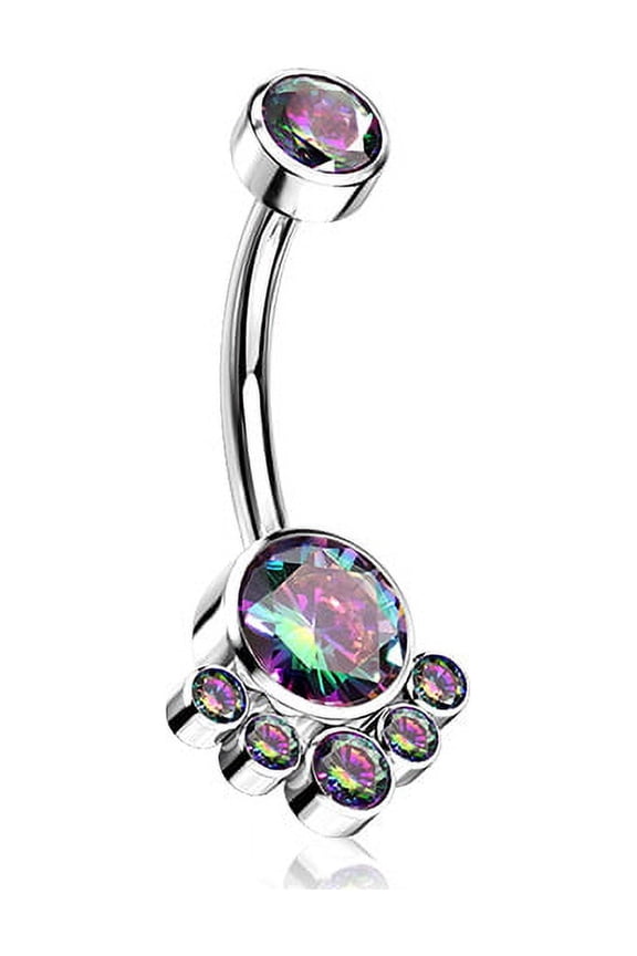 Implant Grade Titanium Royal Bali Sparkle Internally Threaded Belly Button Ring-Vitrail Medium