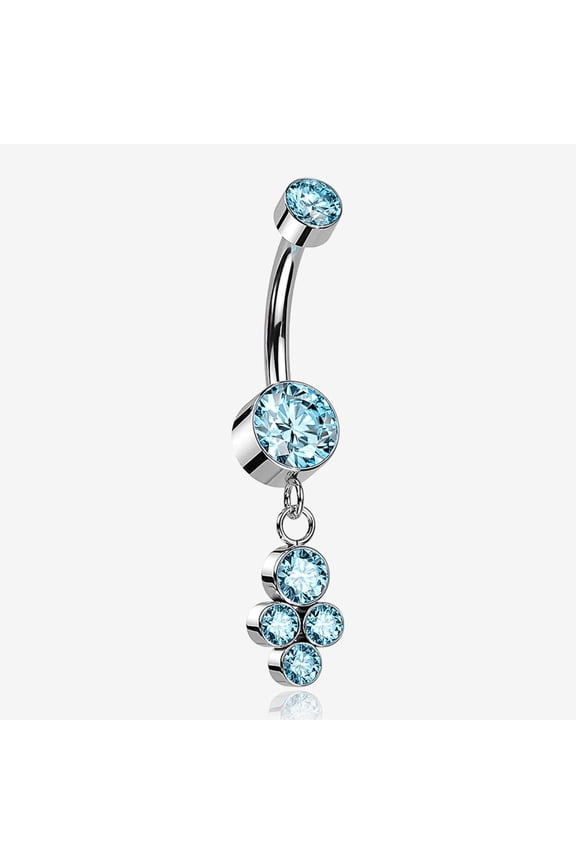 Implant Grade Titanium Sparkle Dangle Cluster Internally Threaded Belly Ring-Aqua