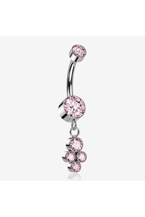 Implant Grade Titanium Sparkle Dangle Cluster Internally Threaded Belly Ring-Pink
