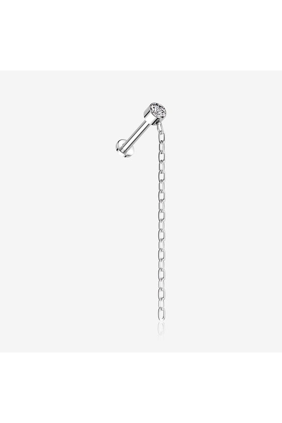 Implant Grade Titanium Sparkle Gem Long Chain Dangle Internally Threaded Labret
