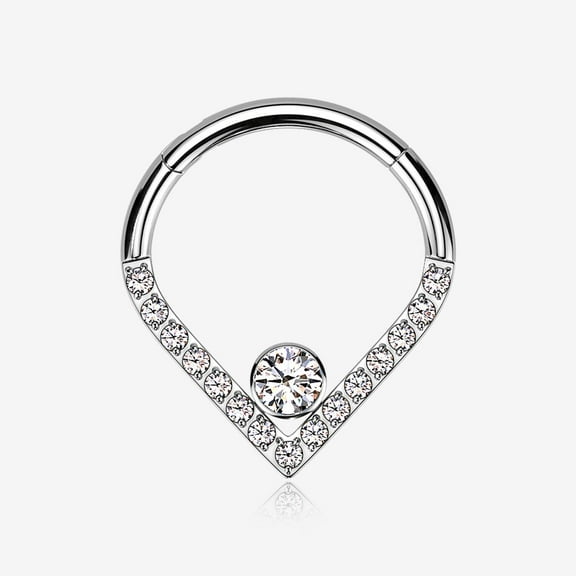 Implant Grade Titanium Sparkle Lined Center Gem Clicker Hoop Ring