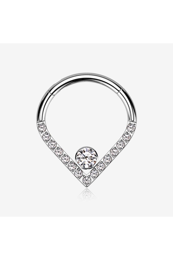 Implant Grade Titanium Sparkle Lined Center Gem Clicker Hoop Ring
