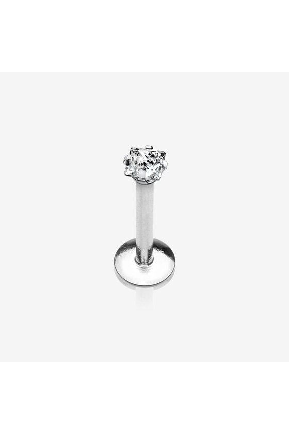 Implant Grade Titanium Square Gem Prong Set Top Internally Threaded Labret