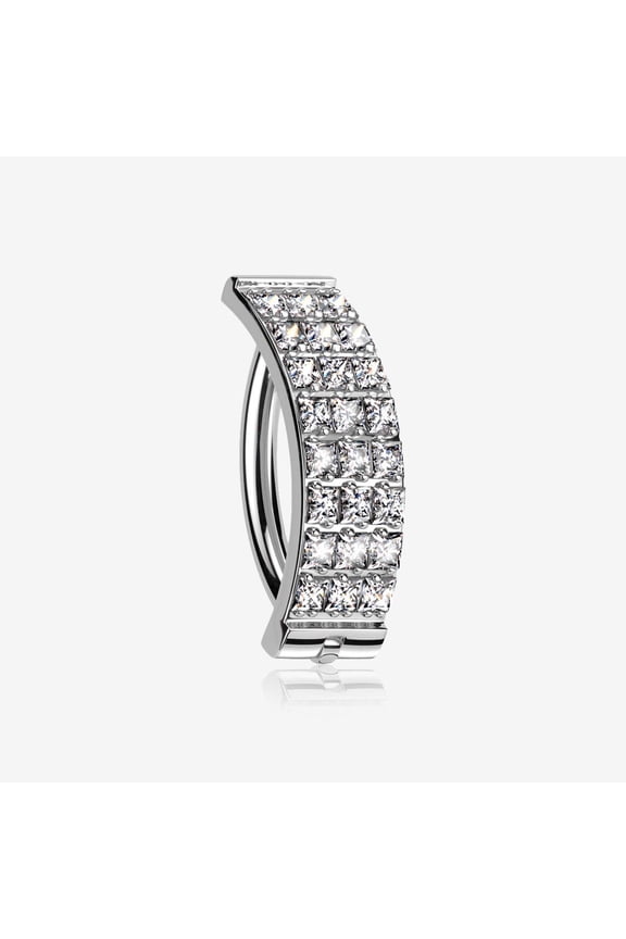 Implant Grade Titanium Square Triple Gem Lined Curved Bar Belly Clicker