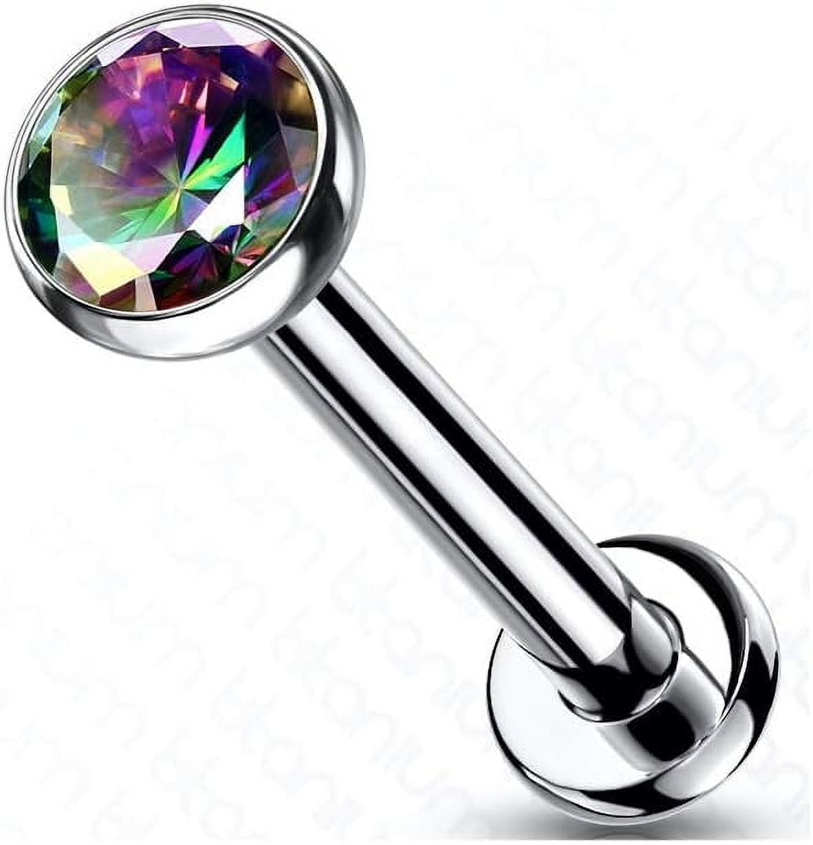 Implant Grade Titanium Threadless Push in Labret CZ Bezel Set Ball