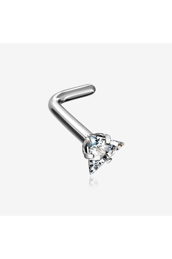 Implant Grade Titanium Triangle Prong Set Sparkle Gem Top L-Shaped Nose Ring