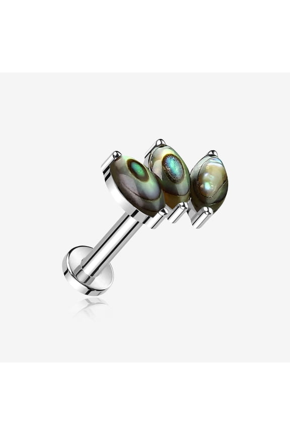 Implant Grade Titanium Triple Marquise Abalone Shell Internally Threaded Labret