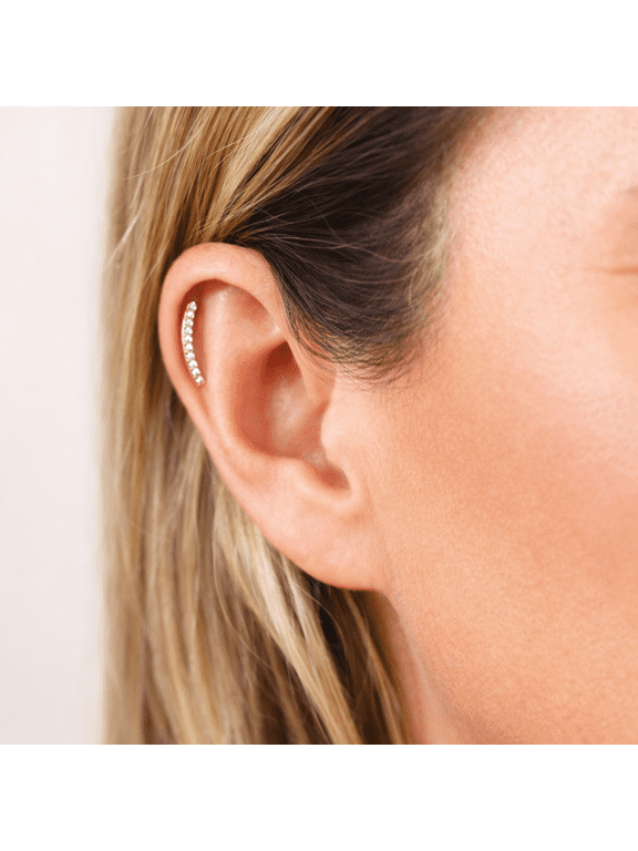 Flatback Push in Curved Ear Climber, White, CZ Titanium Tragus, Conch, Cartilage Earrings, with Jewelry Gift Box