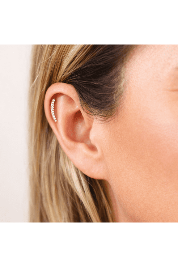 Flatback Push in Curved Ear Climber, White, CZ Titanium Tragus, Conch, Cartilage Earrings, with Jewelry Gift Box