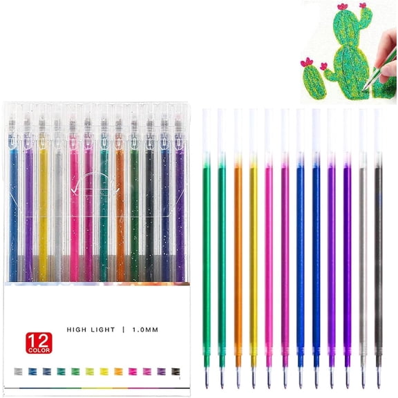 Implementarch Pens, Implementarch Glitter Gel Pens Set, 8/12/18/24/36/48 Colors with Extra Refills, Sparkling Gel Ink for Coloring, Doodling & Crafting, Perfect for DIY Projects & Art(12Color)
